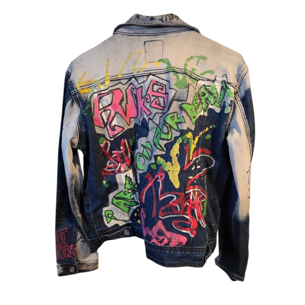 Blue Topic Multicolor Graffiti Jean Jacket Size XLarge